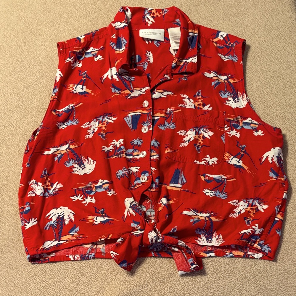 Liz Claiborne Red Tropical Print Top